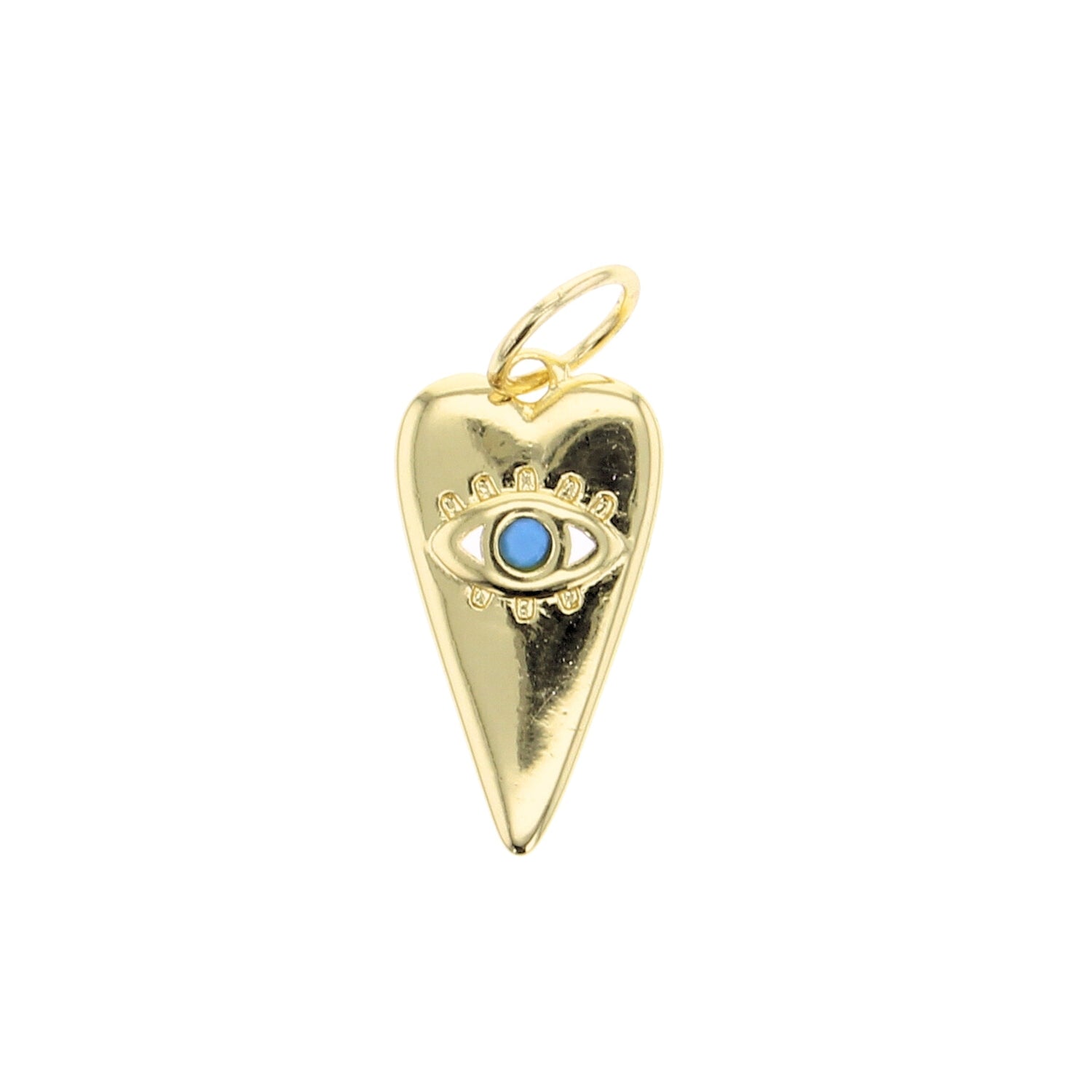 Gold Elongated Heart Blue Evil Eye Charm