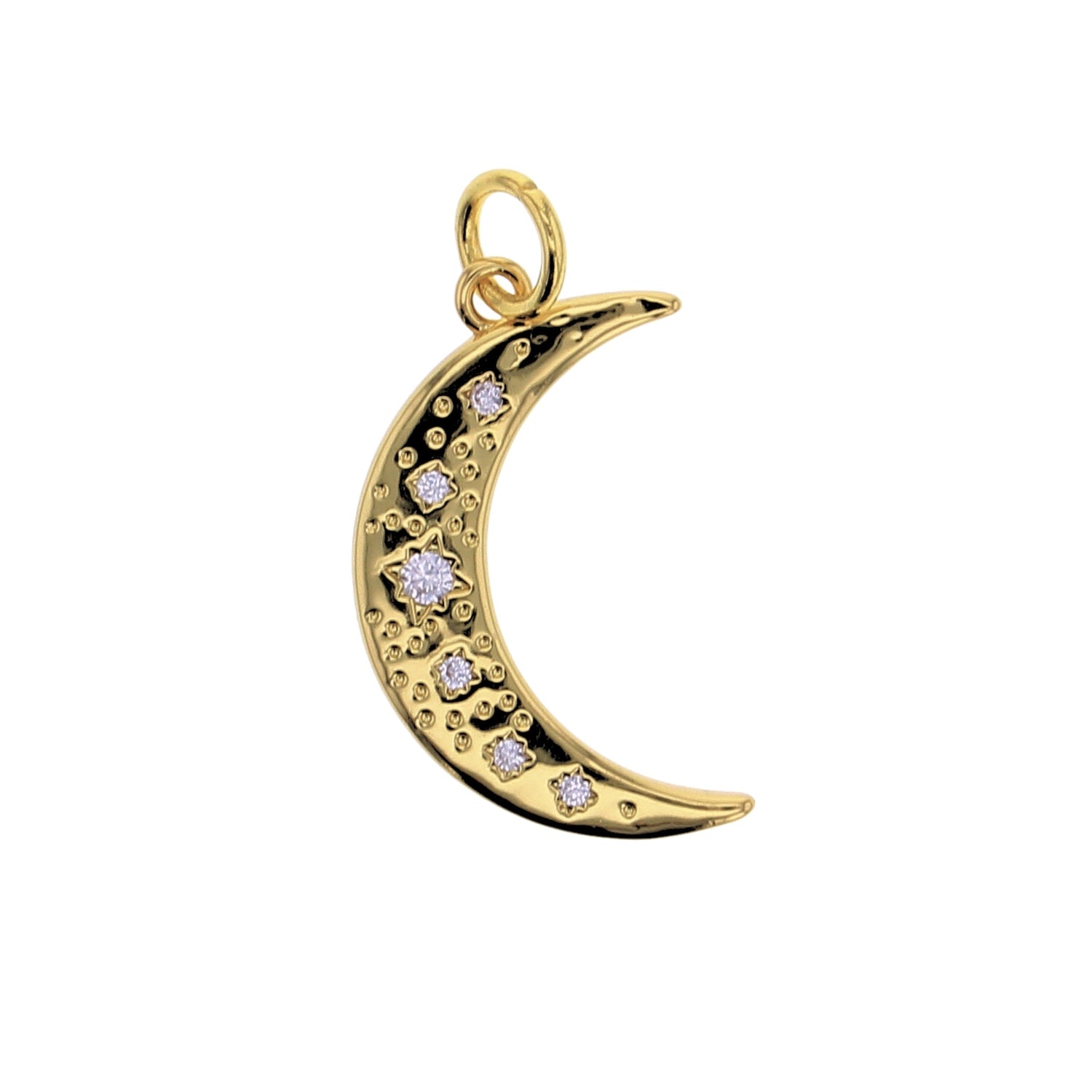 Gold Large Crescent Moon with Stones Charm