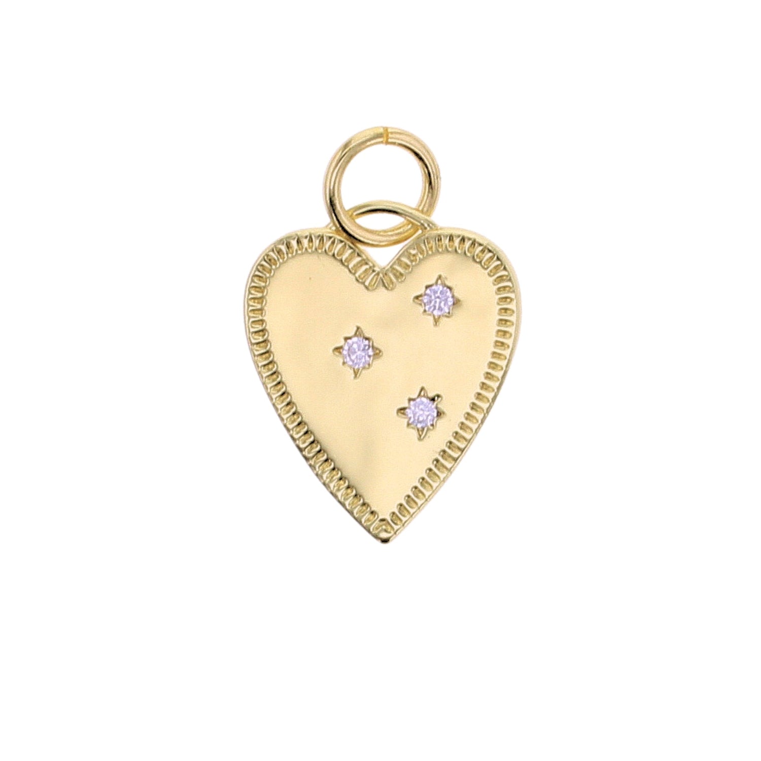 Gold Large Heart with 3 CZ Charm