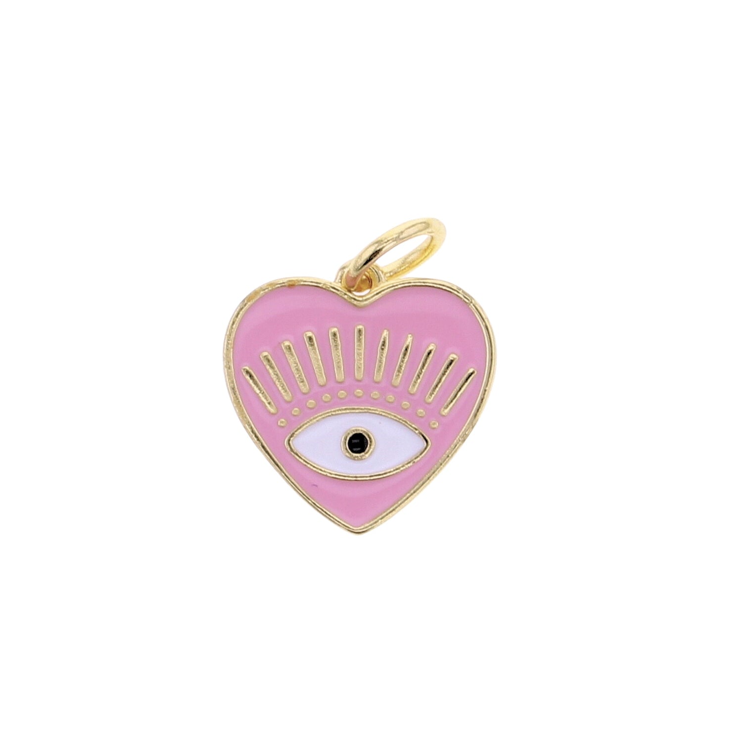 Gold Pink Enameled Evil Eye Charm