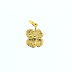 Gold pendant depicting a textured four-leaf clover with a central polished bead and an attached top bail