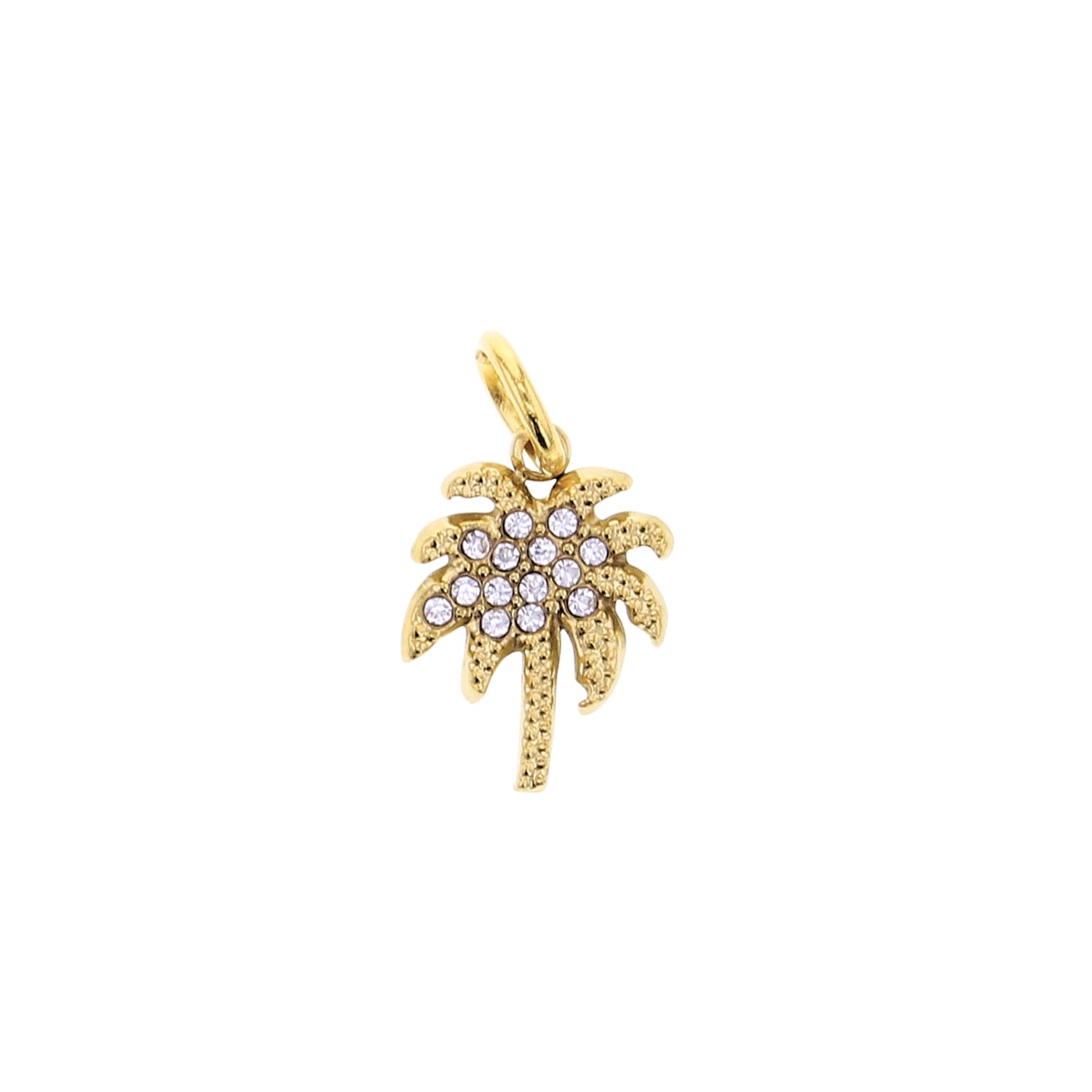 Gold Puffy CZ Palm Tree Charm