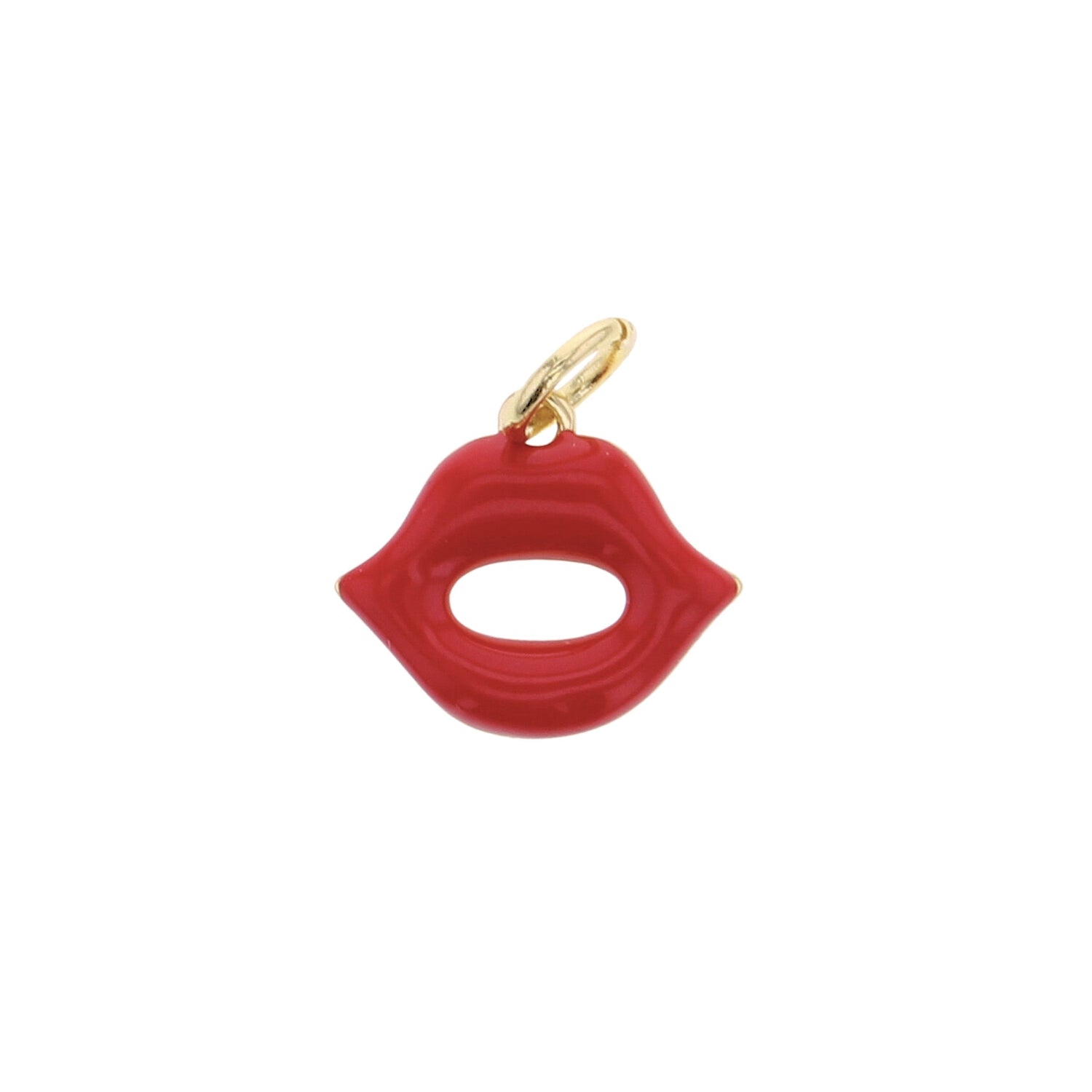 Gold Red Enameled Lips Charm