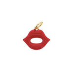 Gold-tone jewelry charm featuring stylized red enamel lips with a glossy finish and an open mouth detail