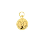 Gold charm featuring a highly polished miniature soccer ball with a classic hexagonal and pentagonal panel design and a small jump ring