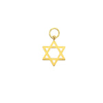 Polished gold charm shaped as a six-pointed Star of David with an openwork center and a top jump ring