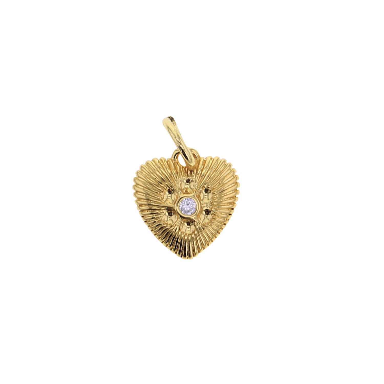 Gold Textured Heart with CZ Center Charm