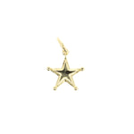 Shiny gold metal sheriff star charm featuring a five-point design with spherical tips and an attached bail