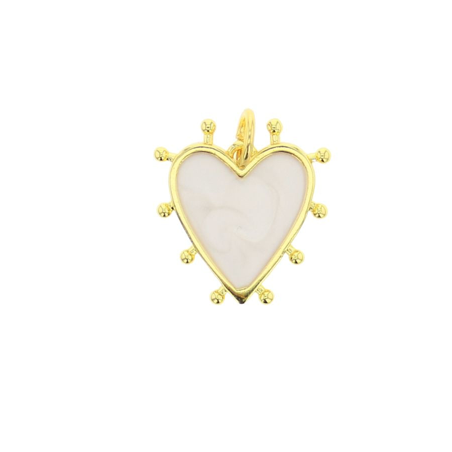 Gold White Beaded Heart Charm