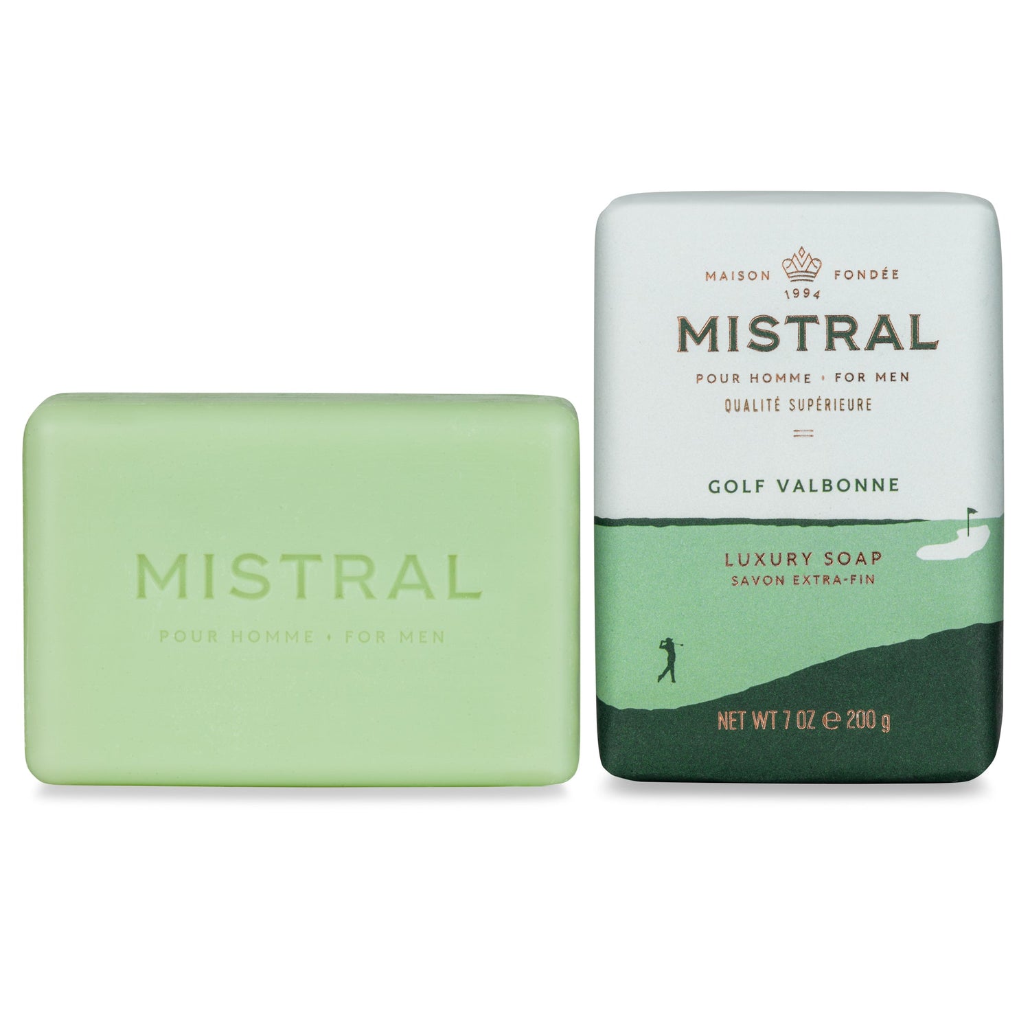 Mistral Golf Valbonne luxury bar soap and its packaging