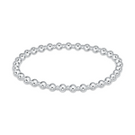 Sterling silver bead bracelet composed of uniformly sized polished spherical beads forming an open oval shape on a clean white background