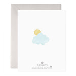 Greeting card with a watercolor sun and cloud illustration and E Frances logo
