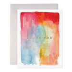 Thank you greeting card with abstract watercolor rainbow background