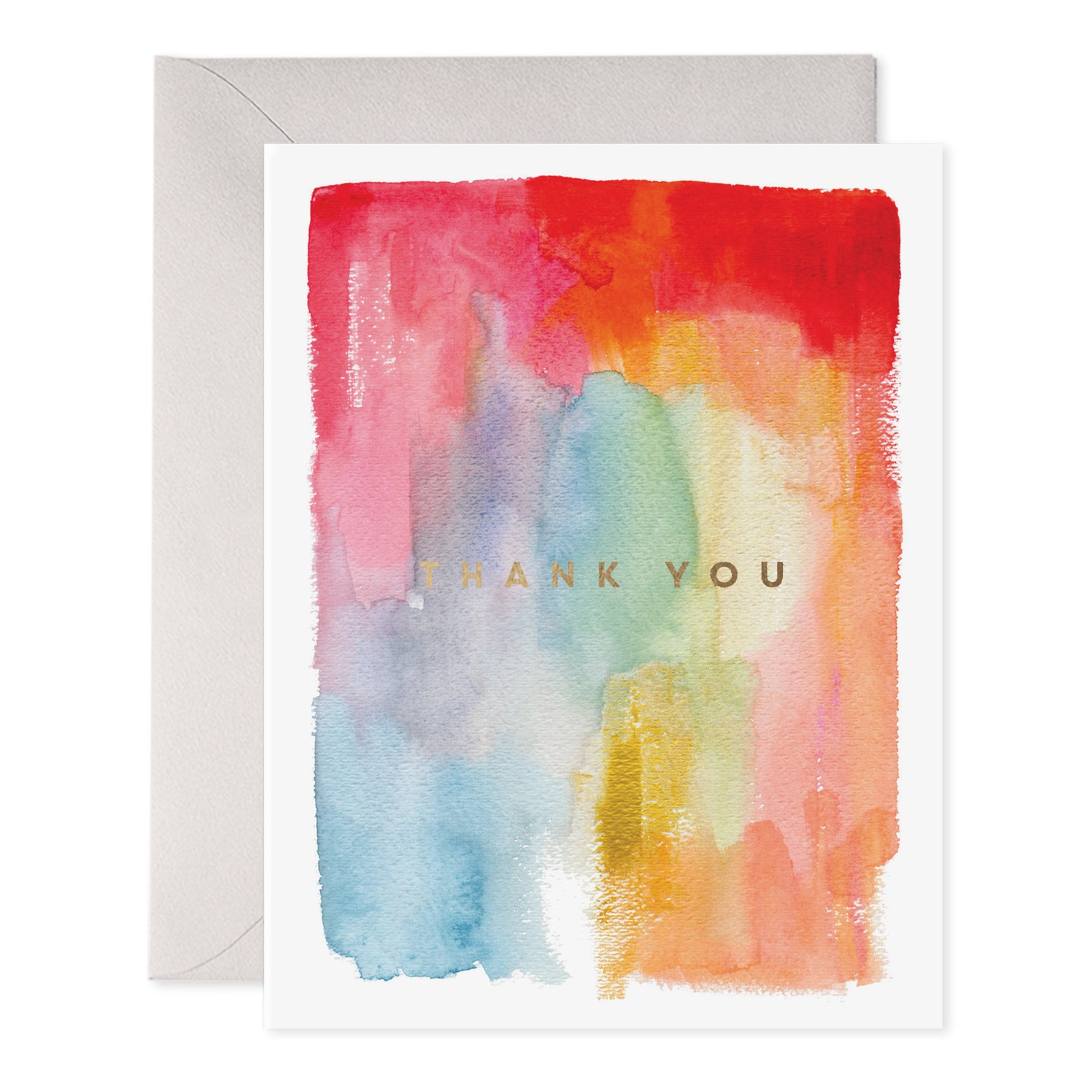 Thank you greeting card with abstract watercolor rainbow background