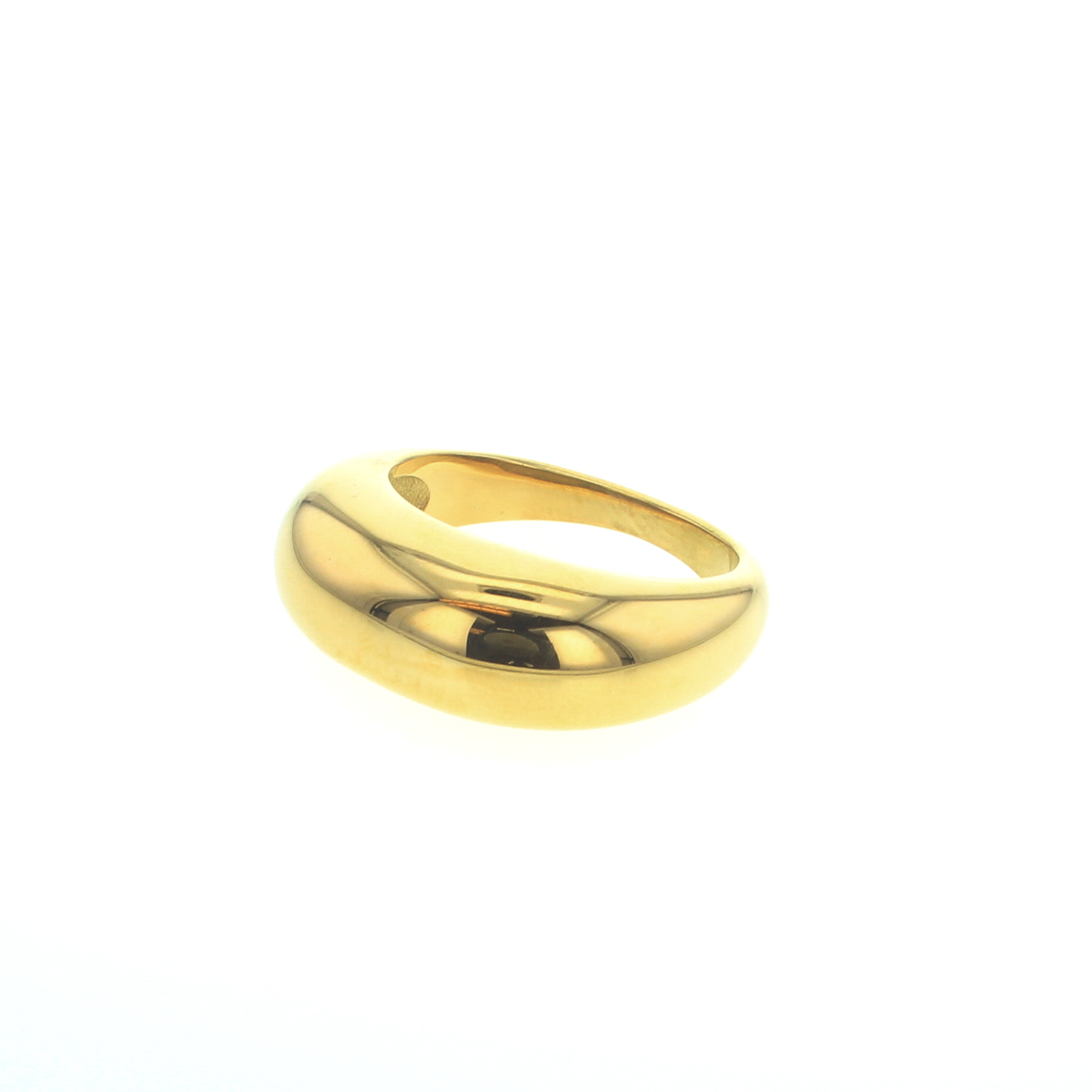 Smooth gold dome ring on a white background