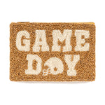 Beaded rectangular pouch with gold background and white text reading Game Day with a football helmet icon