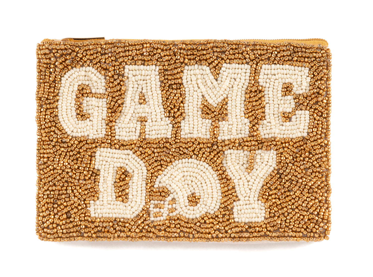 Helmet Game Day Beaded Zip Pouch - Gold