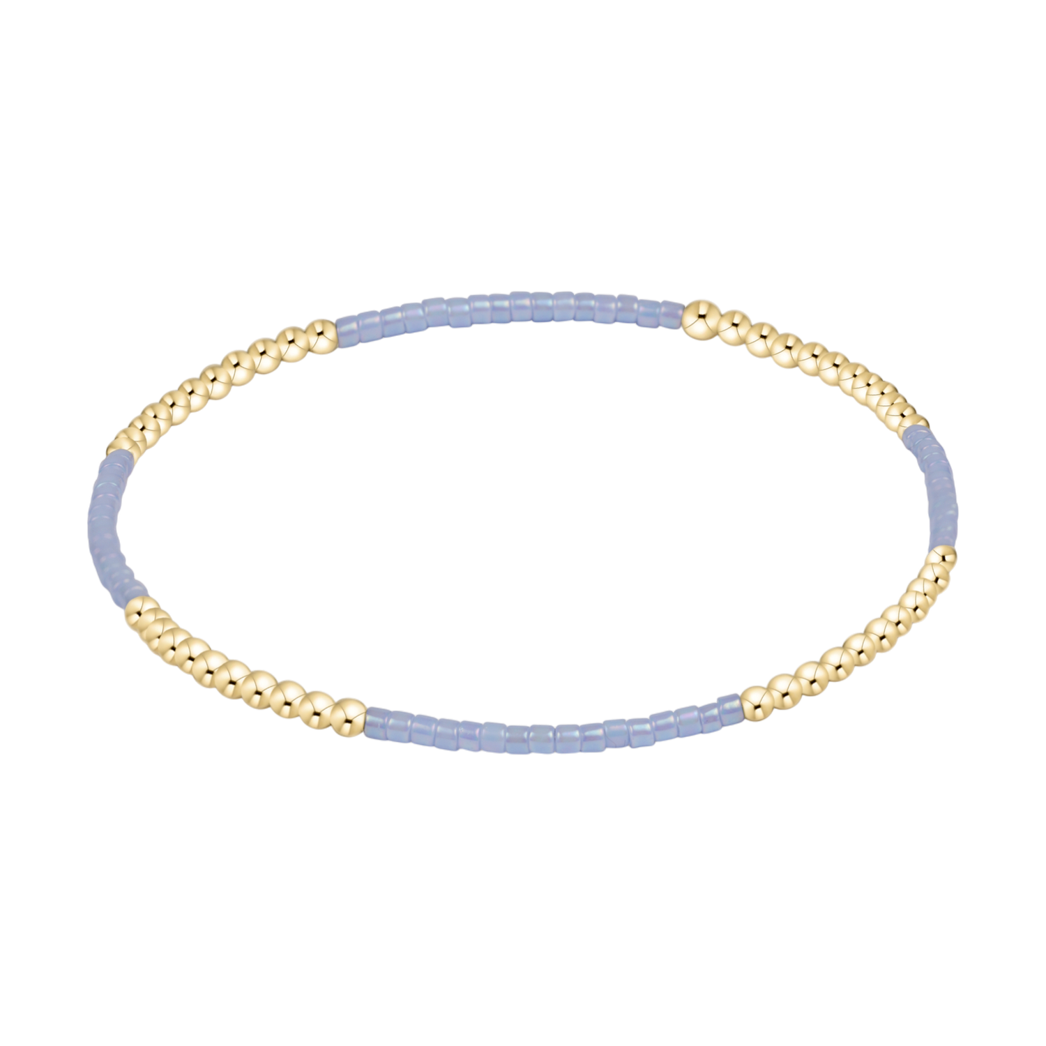 Stretch bracelet with alternating sections of gold beads and light blue seed beads