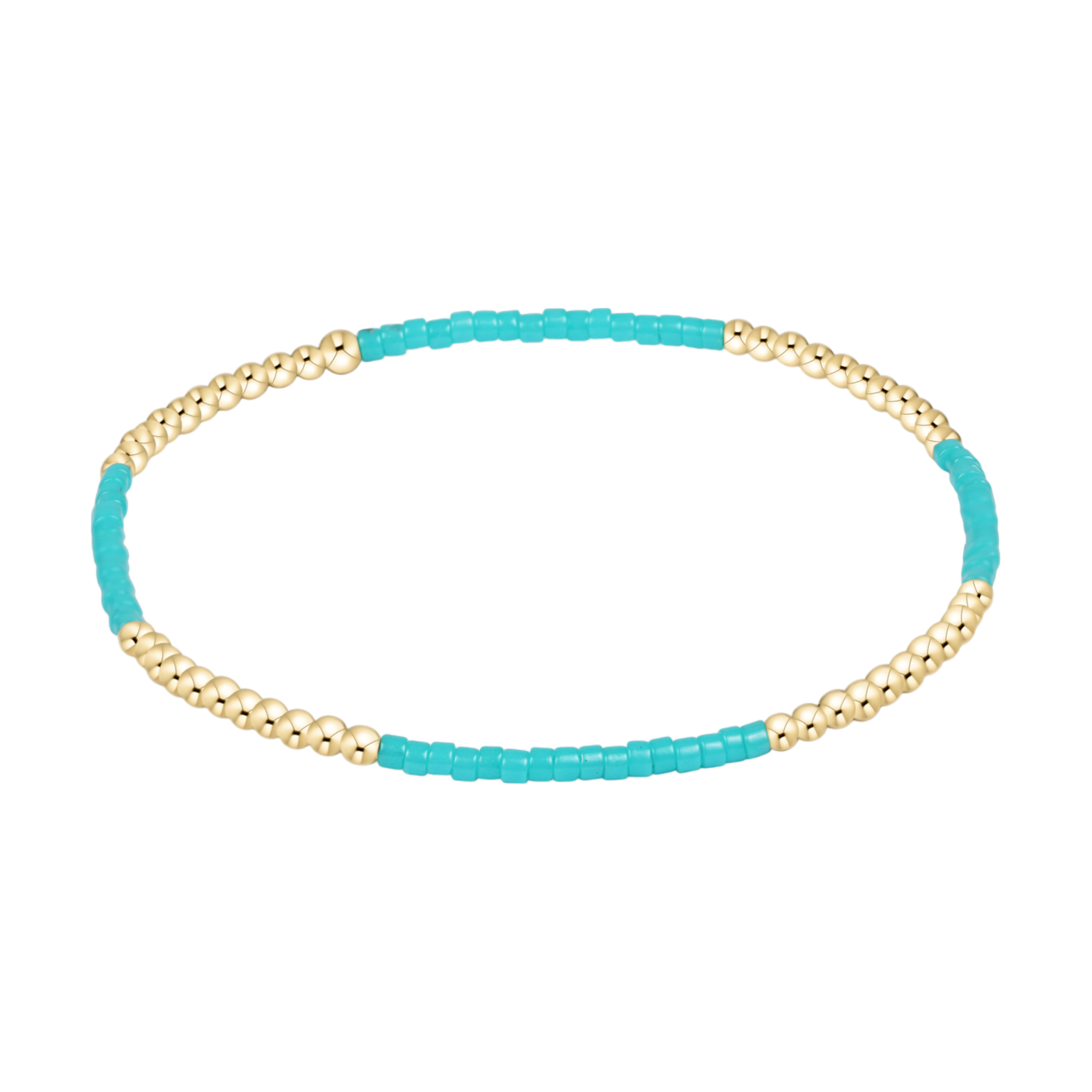 Stretch bracelet with alternating gold beads and turquoise seed beads