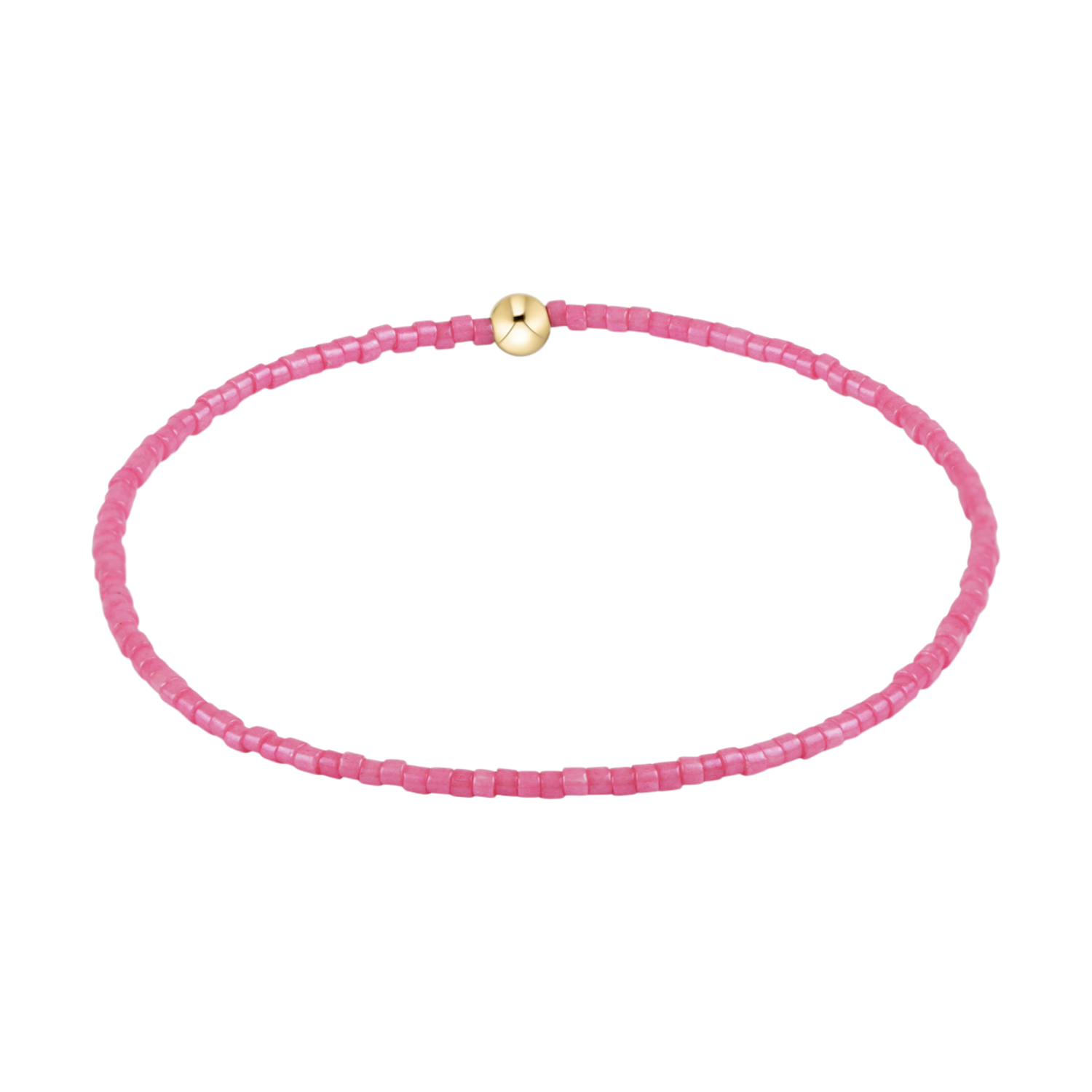 Pink beaded stretch bracelet with a single gold bead