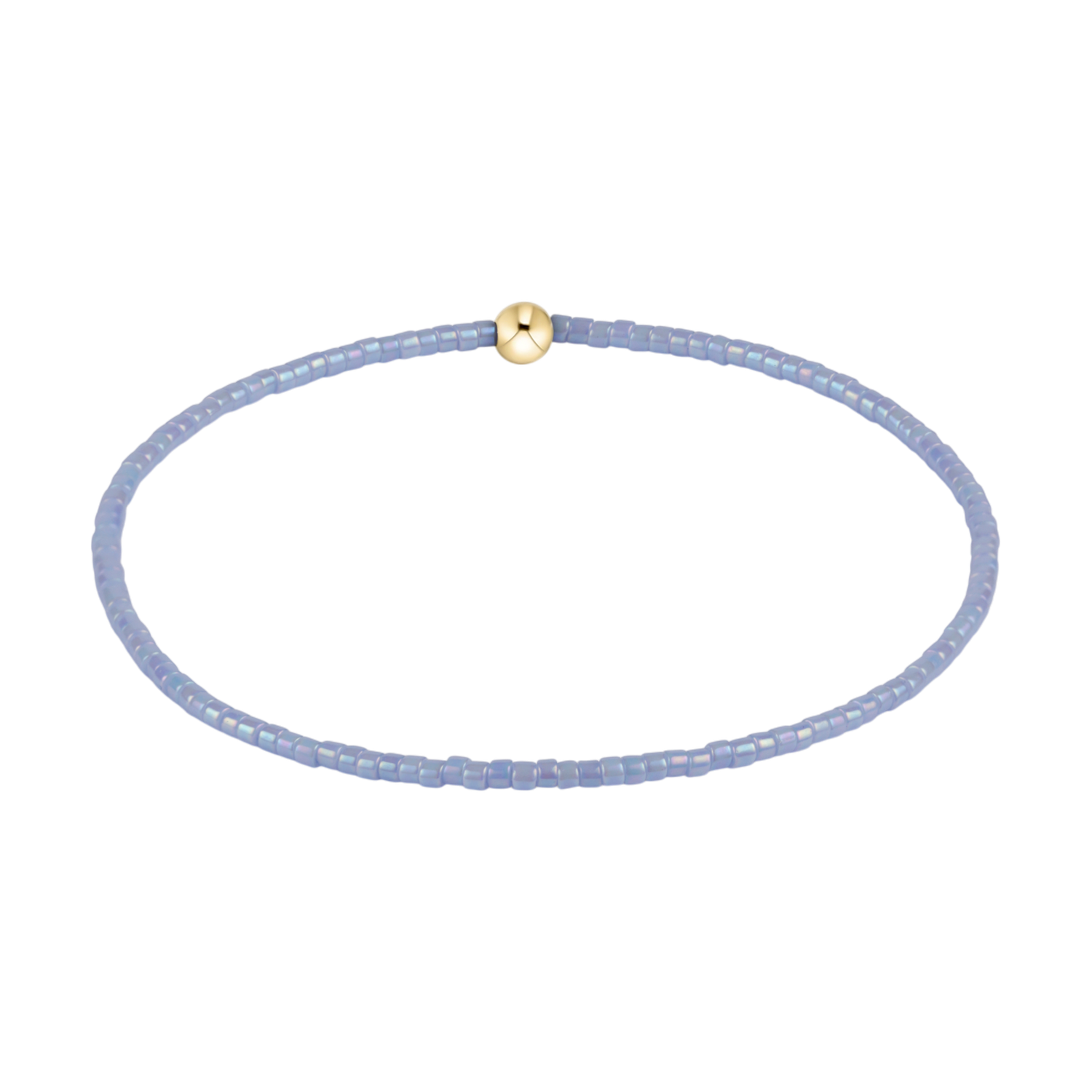Stretch bracelet with light blue seed beads and a single gold bead