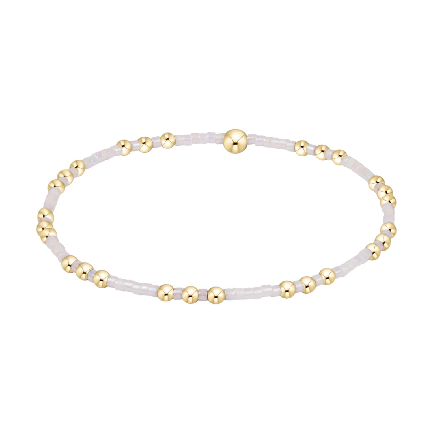 Stretch bracelet with gold beads and small white glass seed beads