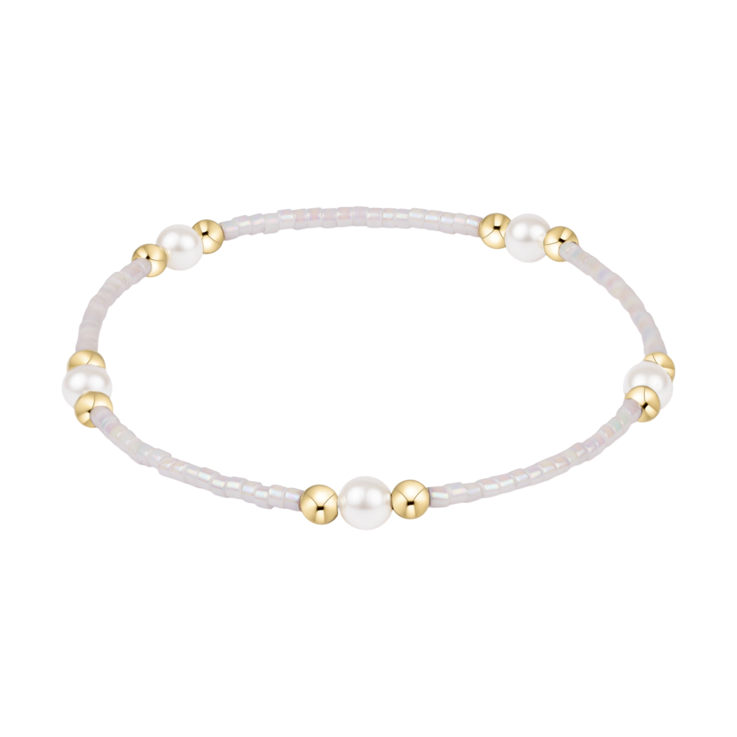 Beaded bracelet with white pearls and gold beads