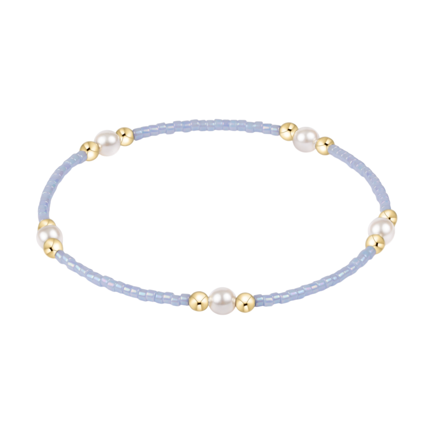 Light blue beaded bracelet with gold beads and white pearls