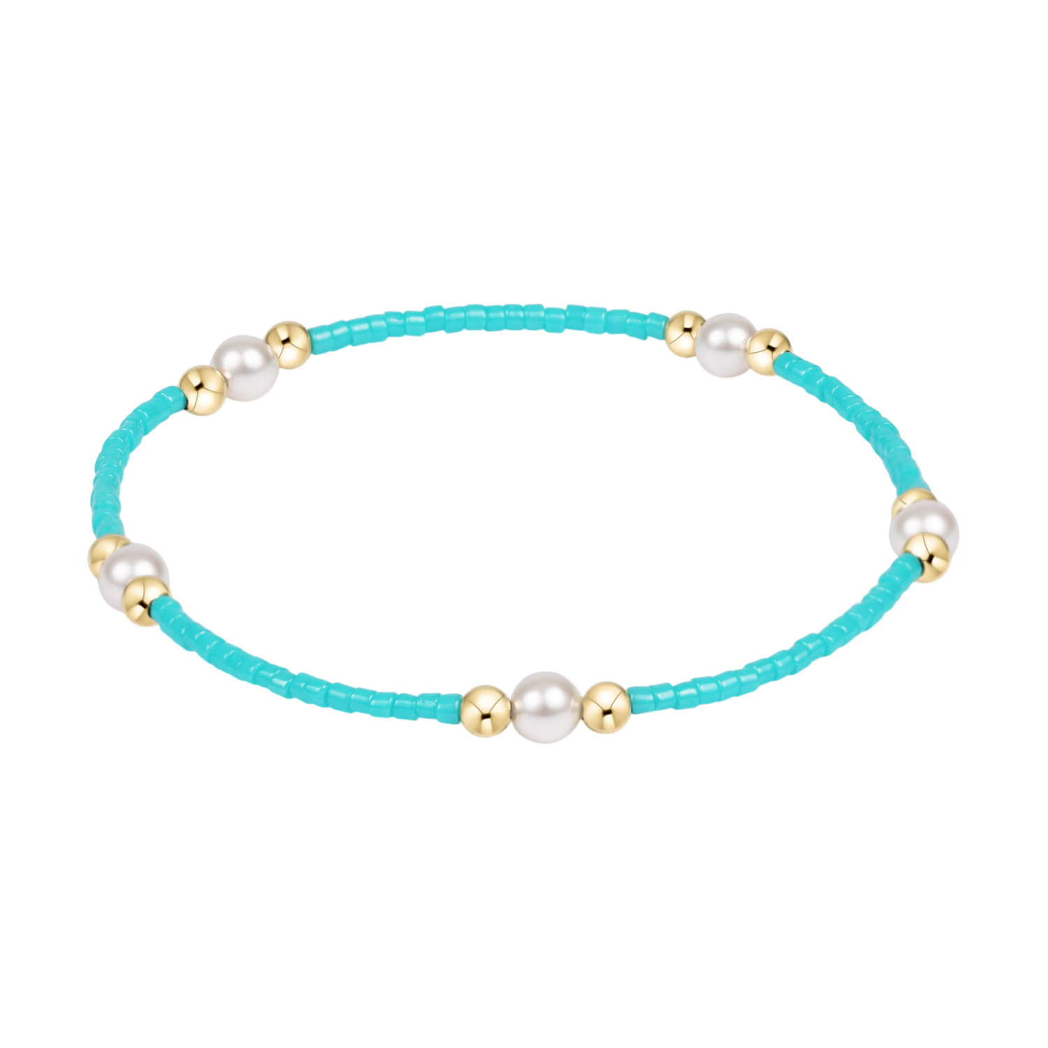 Turquoise beaded bracelet with gold and pearl accents