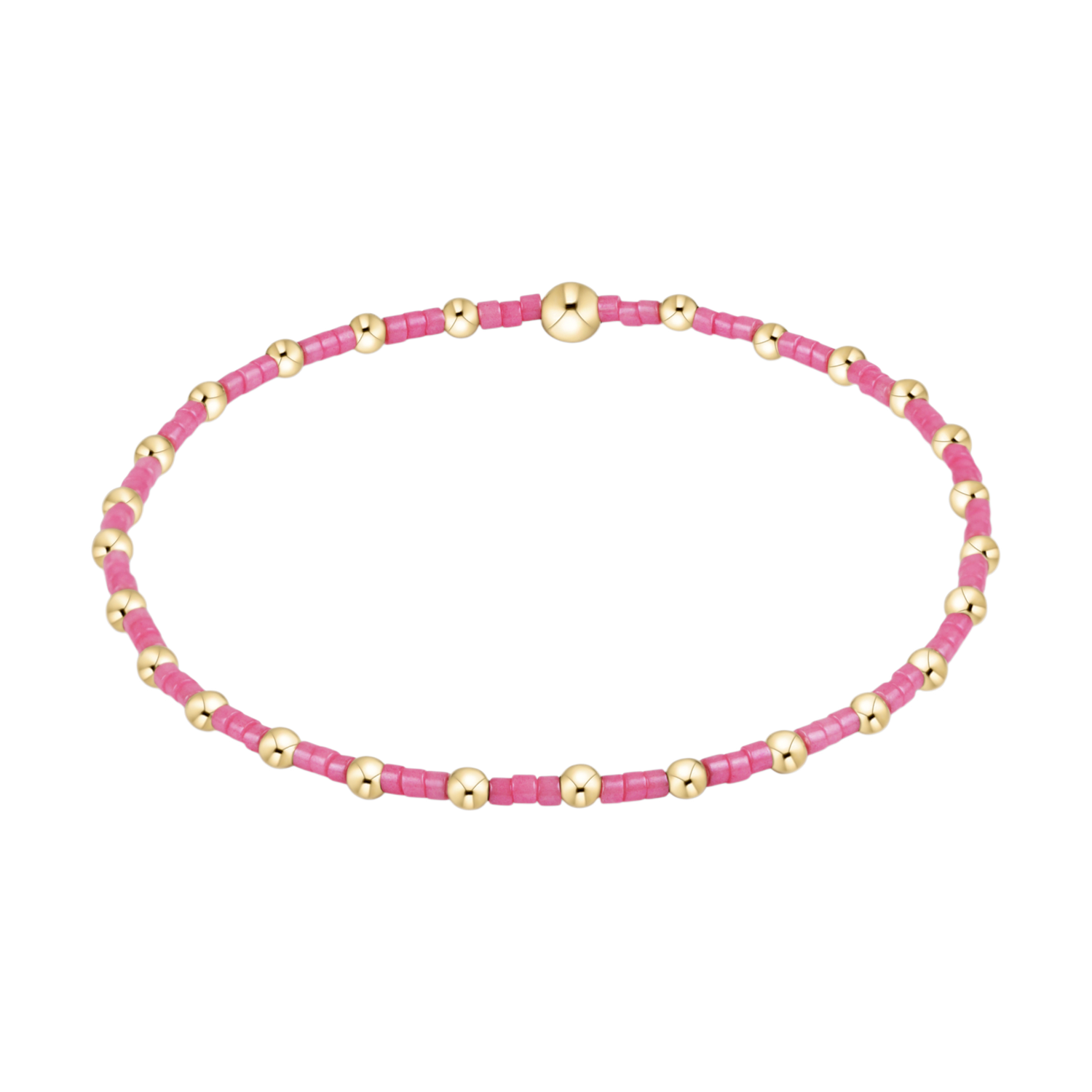 Stretch bracelet with alternating pink seed beads and gold metal beads