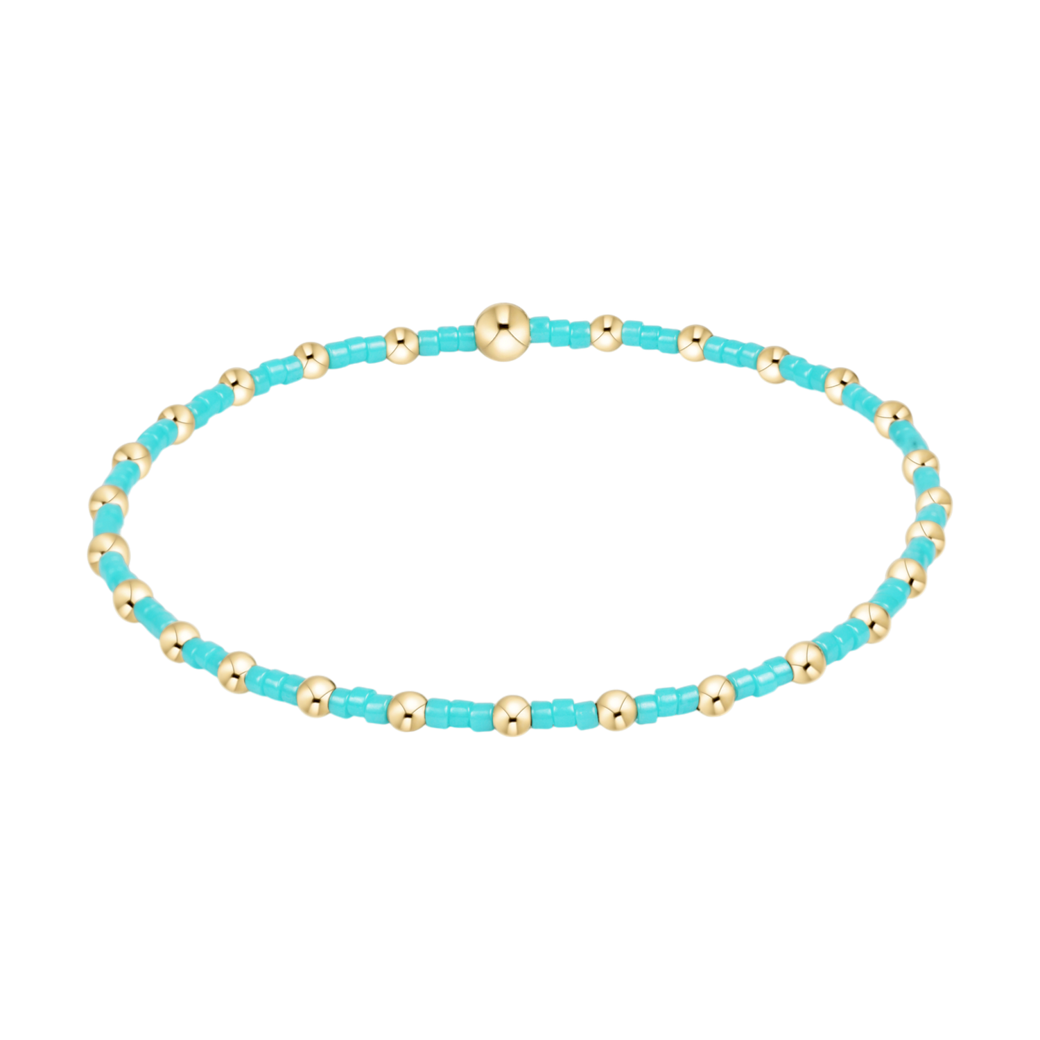 Stretch bracelet with alternating gold beads and small turquoise seed beads