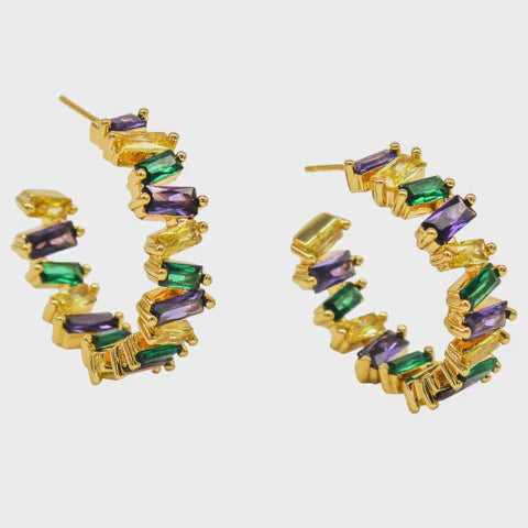 Purple, Green and Yellow Stone Hoops