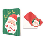 Christmas greeting card with Santa illustration and matching envelope with striped liner