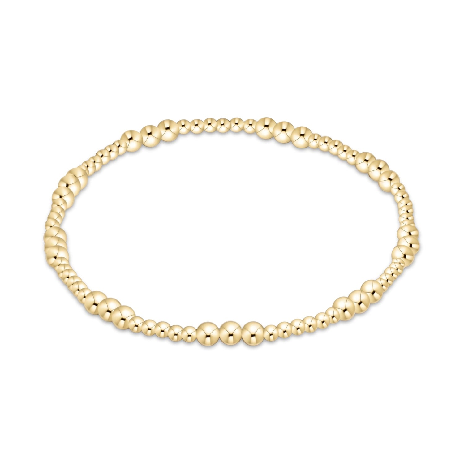 Gold beaded stretch bracelet with varying bead sizes