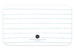 Rectangular card with rounded corners featuring alternating solid and dashed light blue horizontal lines