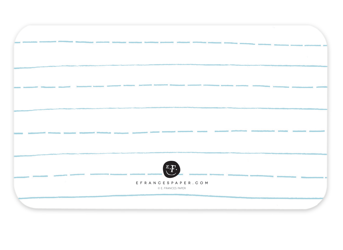 Rectangular card with rounded corners featuring alternating solid and dashed light blue horizontal lines