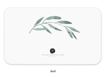 Watercolor green leaf branch on white background with E Frances Paper logo