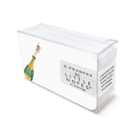 Clear plastic box containing E Frances Little Notes stationery with a champagne bottle illustration