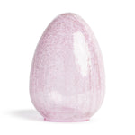 Glass a pale pink crackled egg-shaped decorative object featuring a smooth reflective surface on a white background