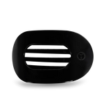 Black glossy oval automotive vent with horizontal slats and a circular T logo emblem