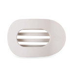 A minimalist white oval ventilation grate featuring three horizontal slats and a subtle embossed circular T logo