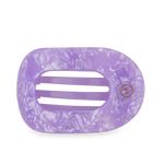 Lavender acetate oval hair clip featuring a marbled iridescent finish, visible internal grippers, and a distinct gold T-logo emblem
