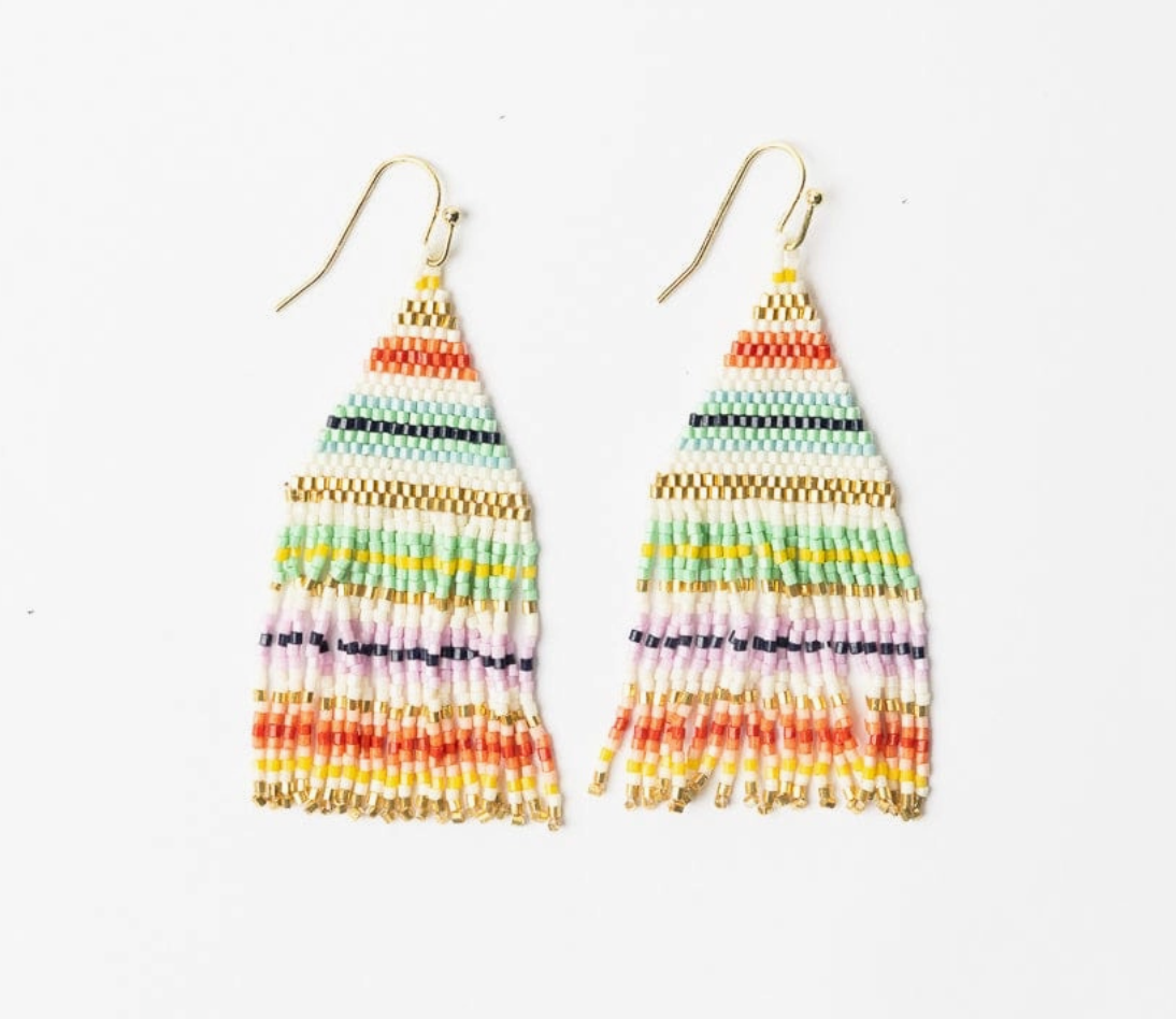 Lexie Stripe Beaded Fringe Earrings Multi