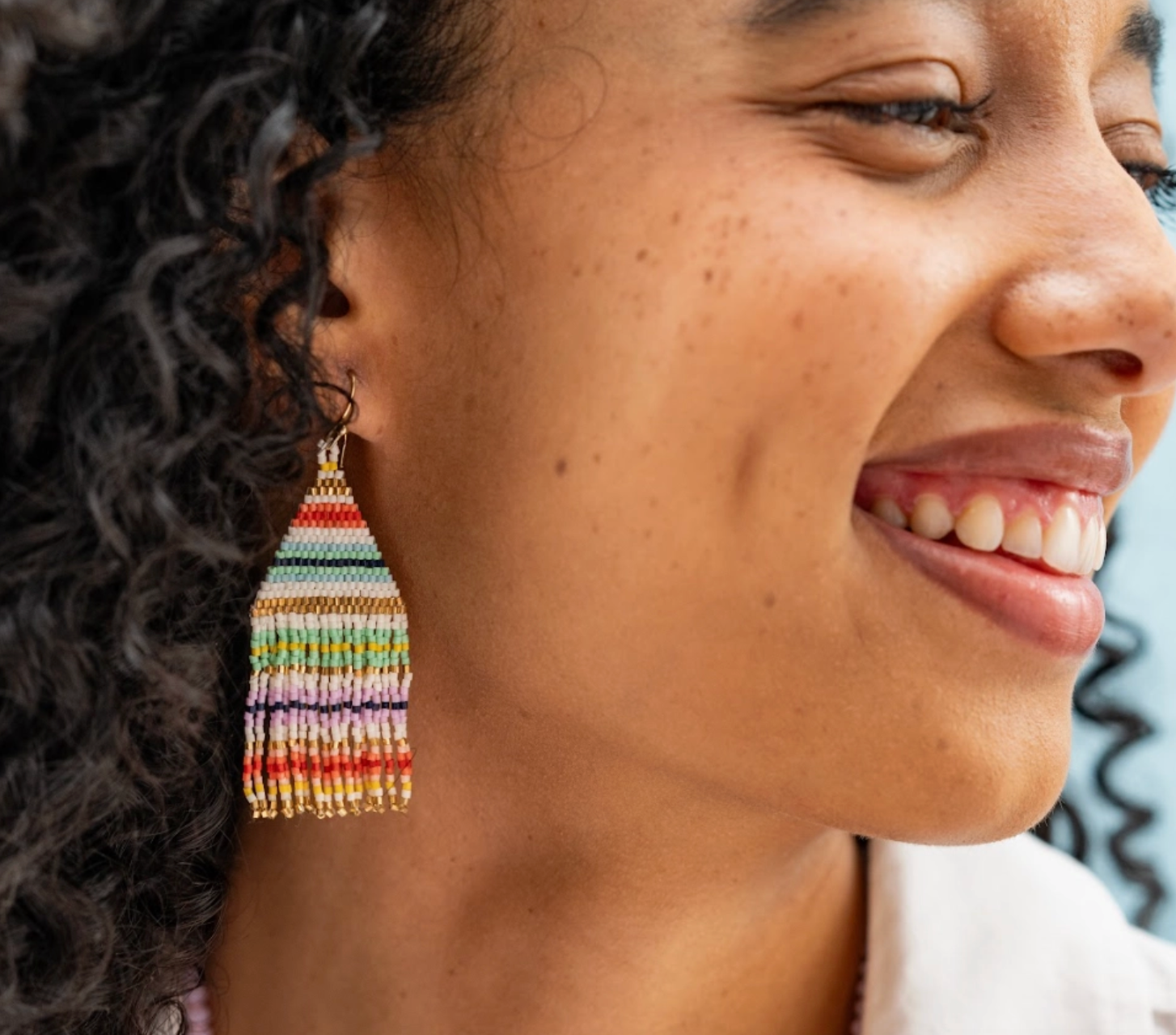 Lexie Stripe Beaded Fringe Earrings Multi