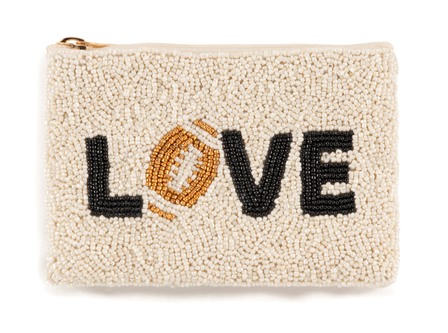 Love Beaded Zip Pouch - Ivory