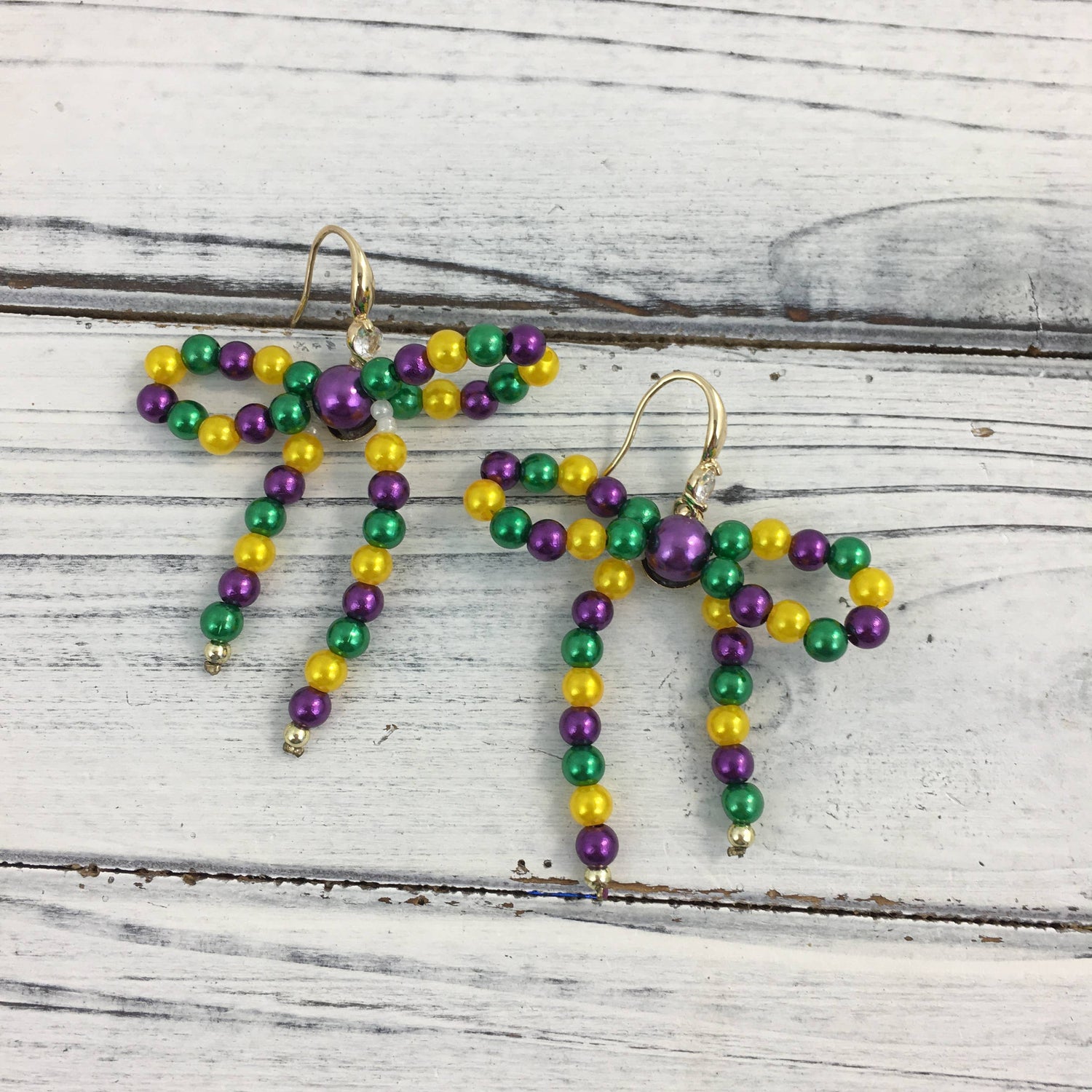 Mardi Gras Pearl Ribbon Earrings