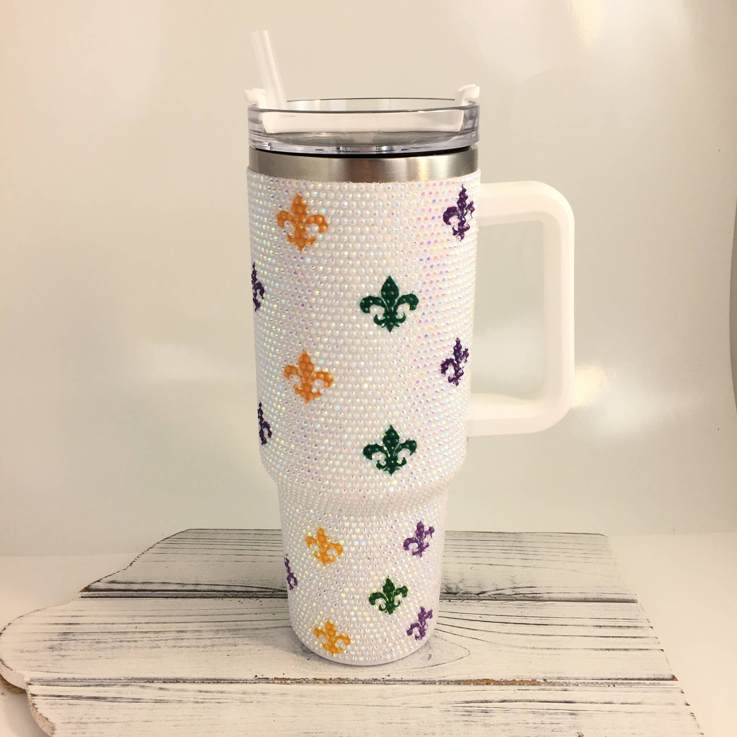 Mardi Gras Stone Fleur De Lis Tumbler Cup