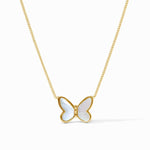 Gold chain necklace with a mother of pearl butterfly pendant