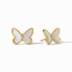 Gold butterfly stud earrings with mother of pearl inlay