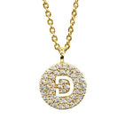 Gold pavé disc necklace with a cutout initial D